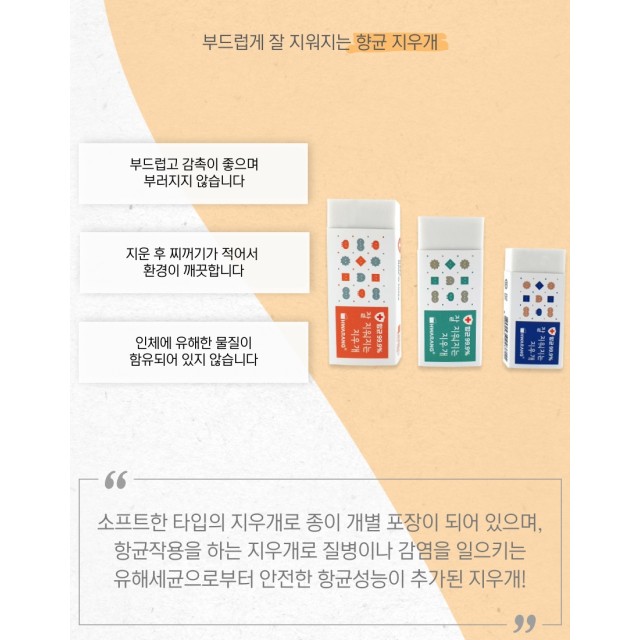 橡皮擦NO.1品牌🏅韓國 花郎HWARANG 柔軟抗菌橡皮擦 #藍【一組5個】