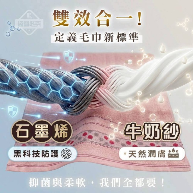 極致柔滑💖MIT 石墨烯+牛奶紗圓點緞紋毛巾 3入組