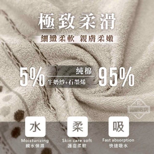 極致柔滑💖MIT 石墨烯+牛奶紗圓點緞紋毛巾 3入組