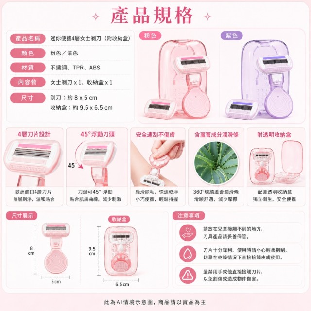 隨身柔滑美肌神器✨MINISO 迷你便攜4層女士剃刀附收納盒【缺色隨機】